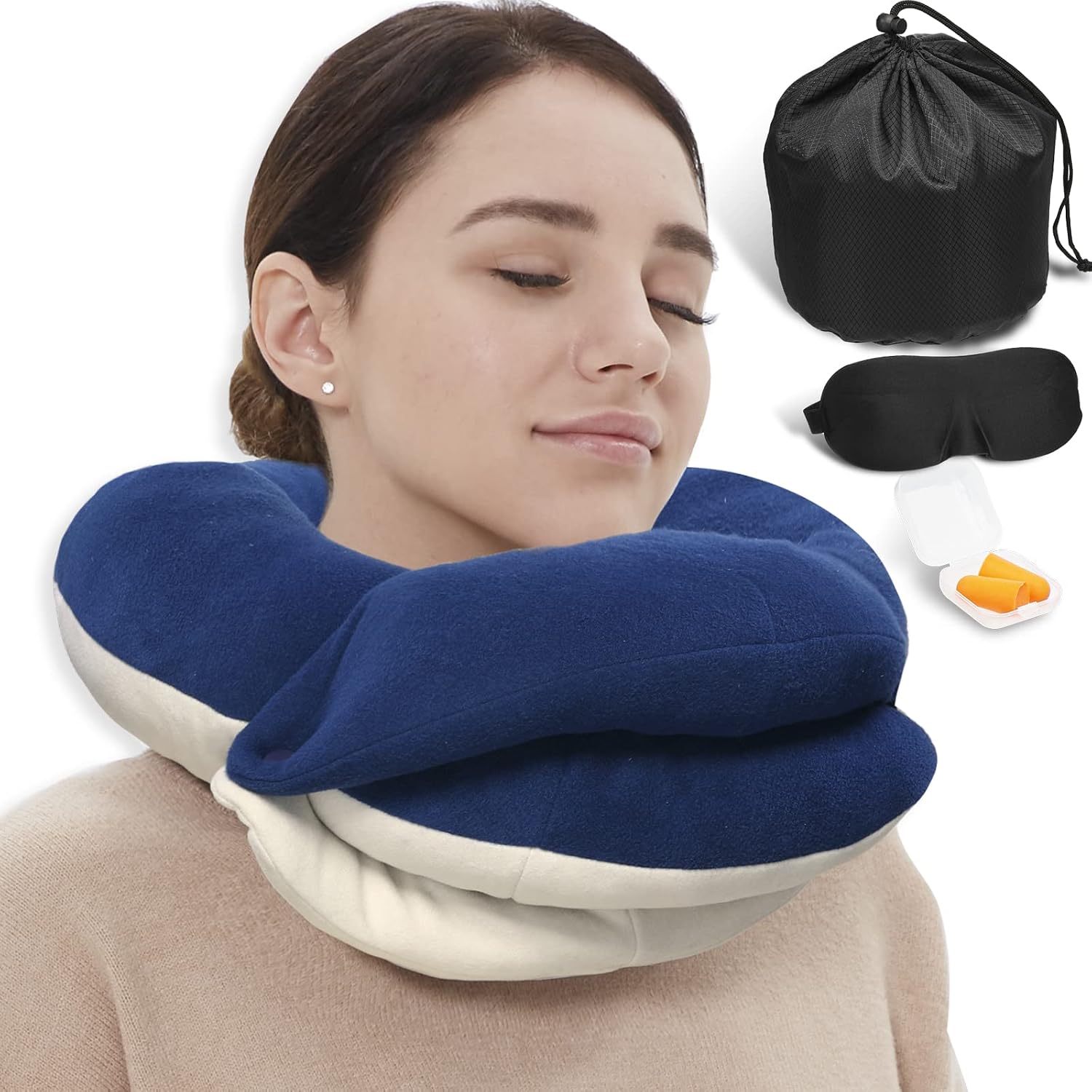 BUYUE Travel Neck Pillows for Airplanes, Memory Foam 360° Head Support Sleep for Long Flight, Skin-Friendly & Breathable, Kit with Eye…
