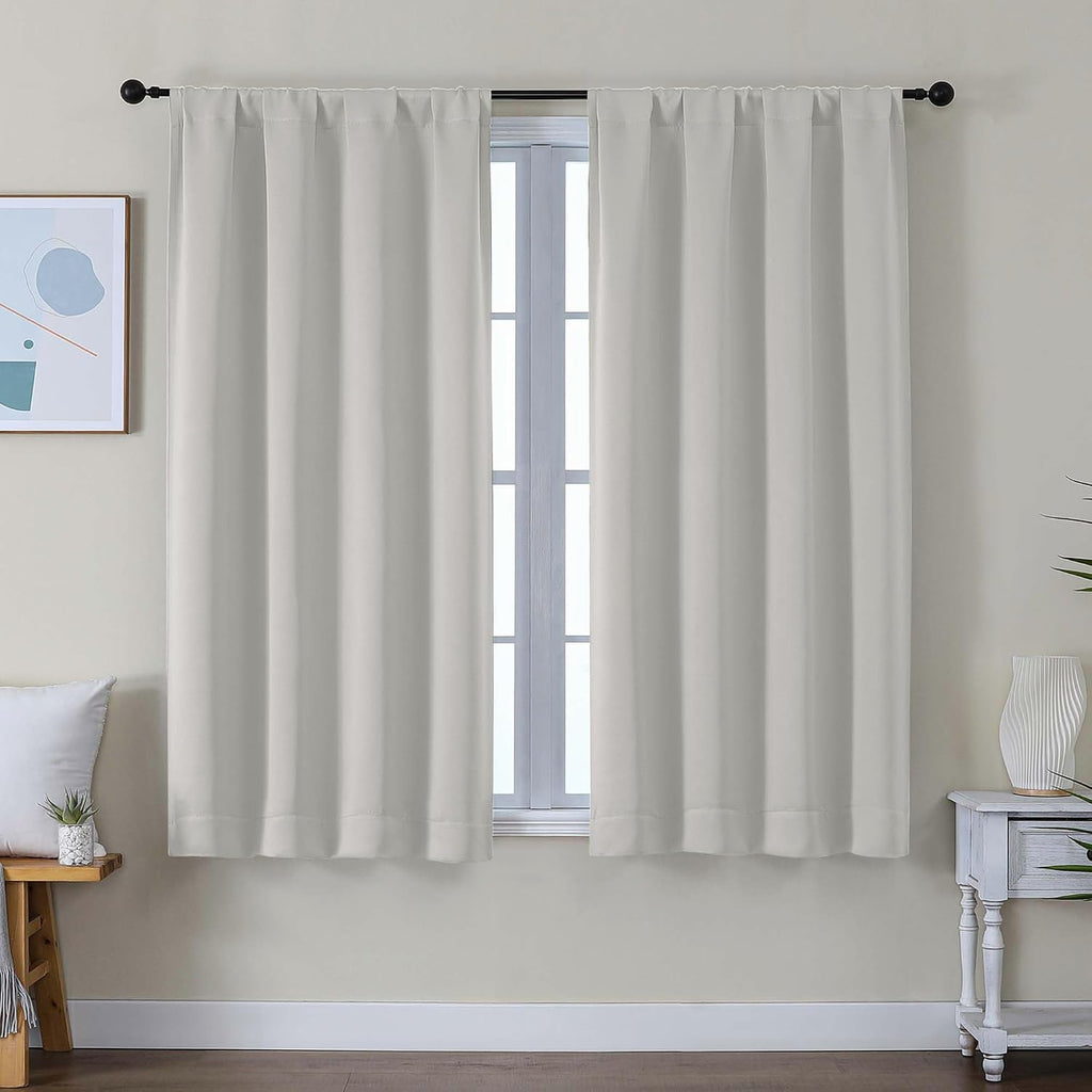 Simplebrand Ava Natural Short Blackout Curtains for Bedroom 54 Inches Long 2 Panels Set, Solid Thermal Insulated, Energy Saving Window Trea…