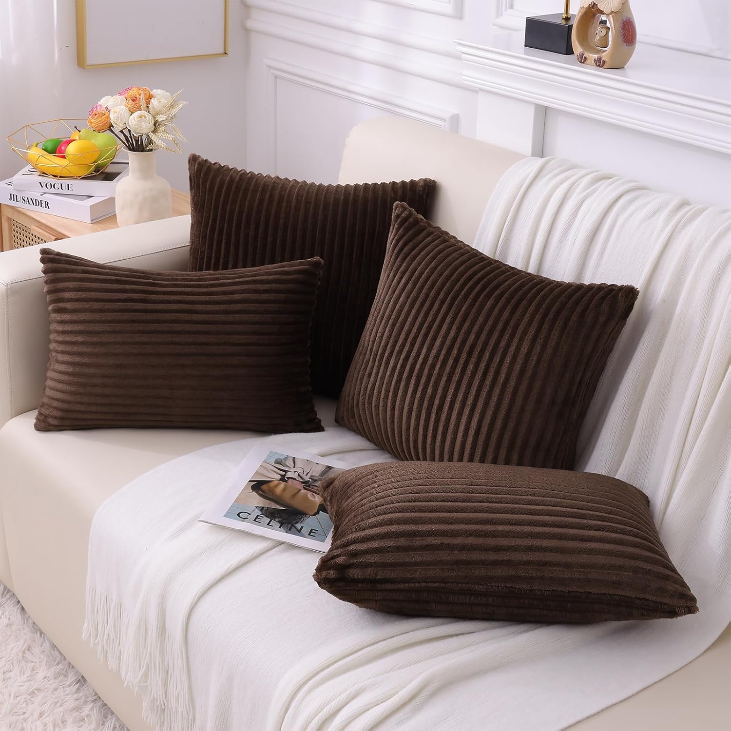 SimmoreHomeDecor Simmore Decorative Throw Pillow Covers 22x22 Set of 2, Soft Natural Plush Flannel Double-Sided Fluffy Couch Euro Sham Pill…