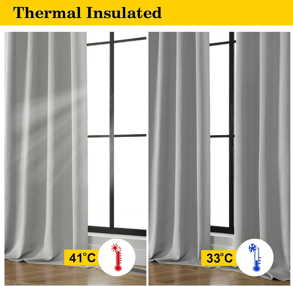 WelvetBLK Silver Grey Room Darkening Curtains for Bedroom Living Room 45 Inch Length 2 Panels Set, Soft Solid Thermal Insulated Rod Pocket…