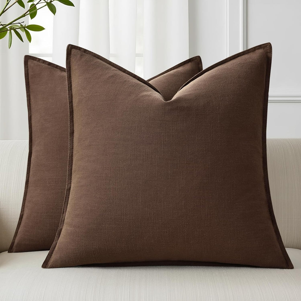 decorUhome Summer Decorative Linen Euro Sham Throw Pillow Covers 26x26 Inch Set of 2 Chocolate Pillow Covers with Flange Edges Soft Farmhou…
