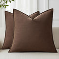 decorUhome Summer Decorative Linen Euro Sham Throw Pillow Covers 24x24 Inch Set of 2 Chocolate Pillow Covers with Flange Edges Soft Farmhou…