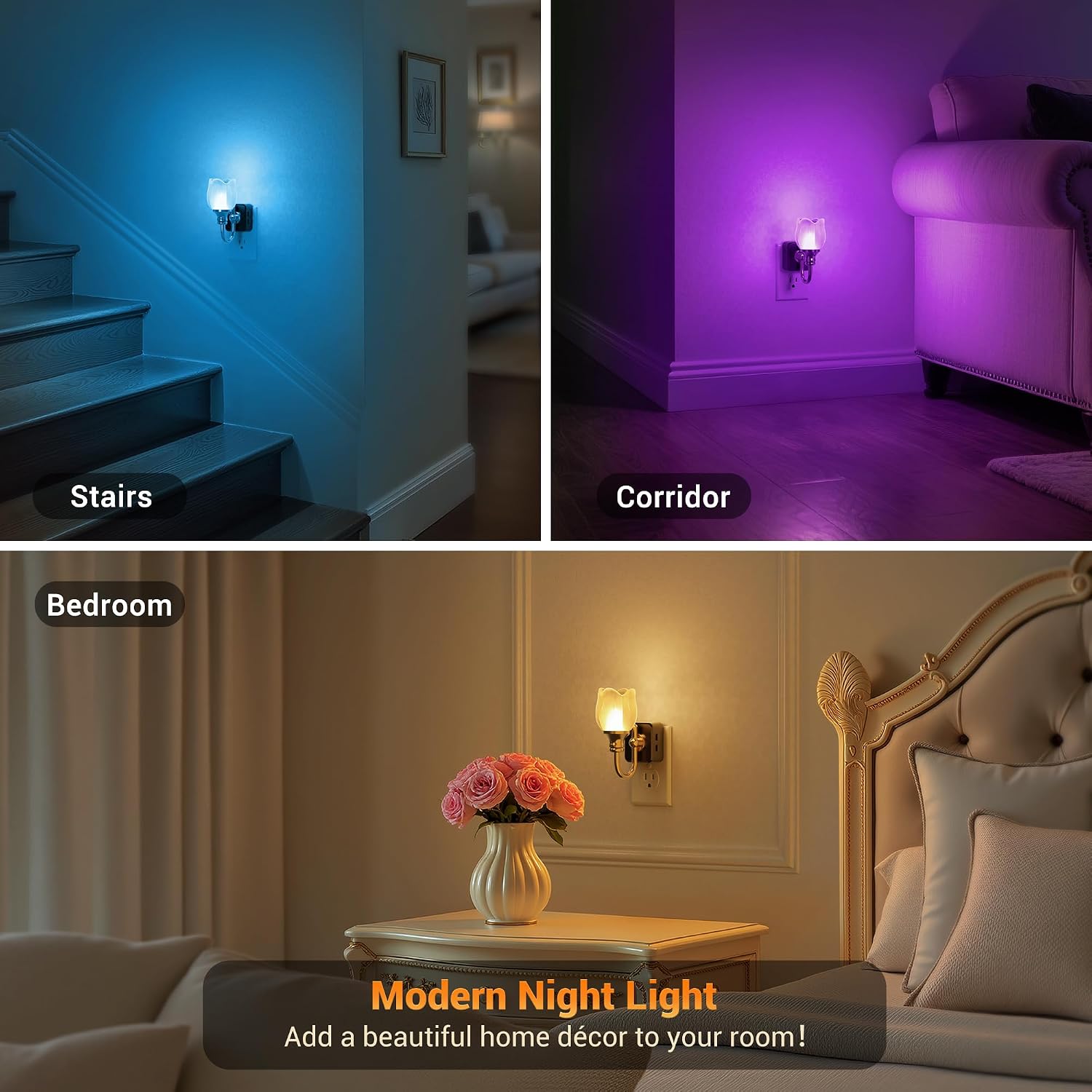 JandCase Night Light, Night Lights Plug into Wall, Glass Tulip LED Nightlight, Color Changing Dimmable Flower Nightlights, Dusk to Dawn…