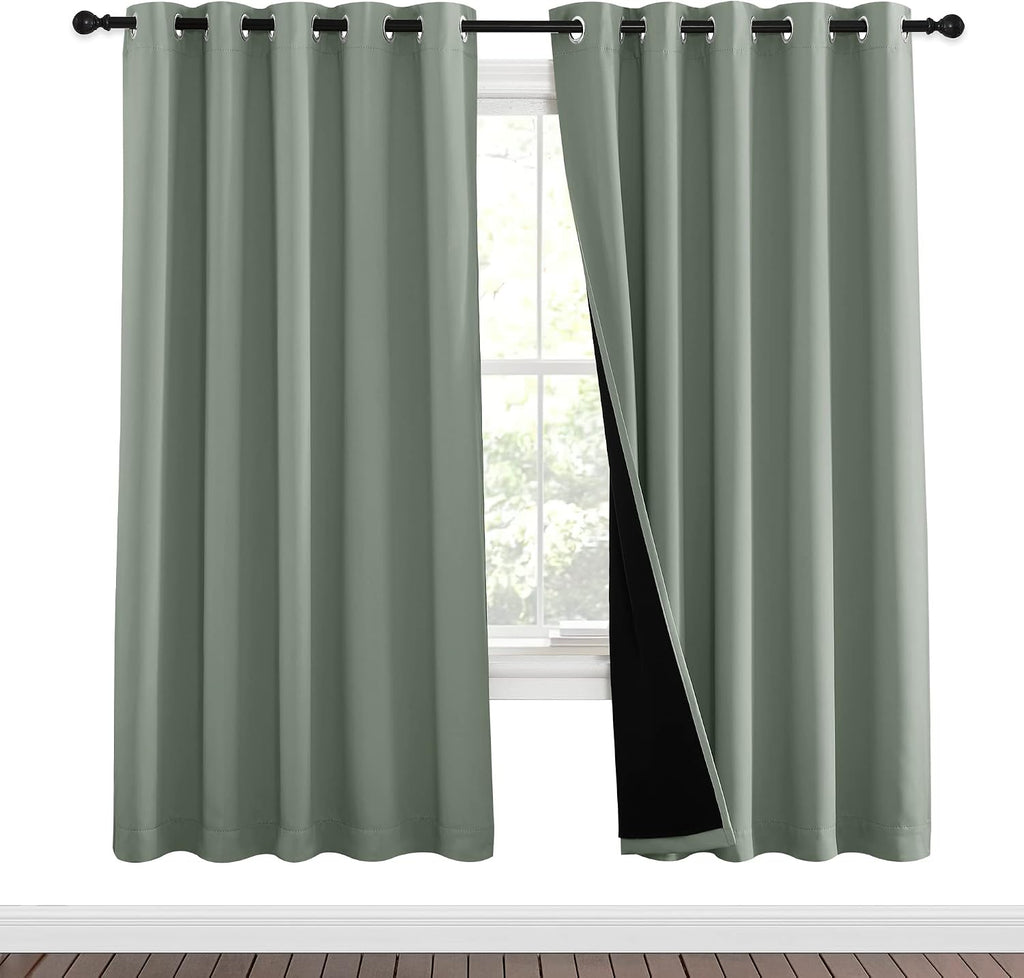 Nicetown 100% Blackout Window Curtain Panels, Full Light Blocking Drapes with Black Liner for Nursery, 72-inch Drop Thermal Insulated Drape…