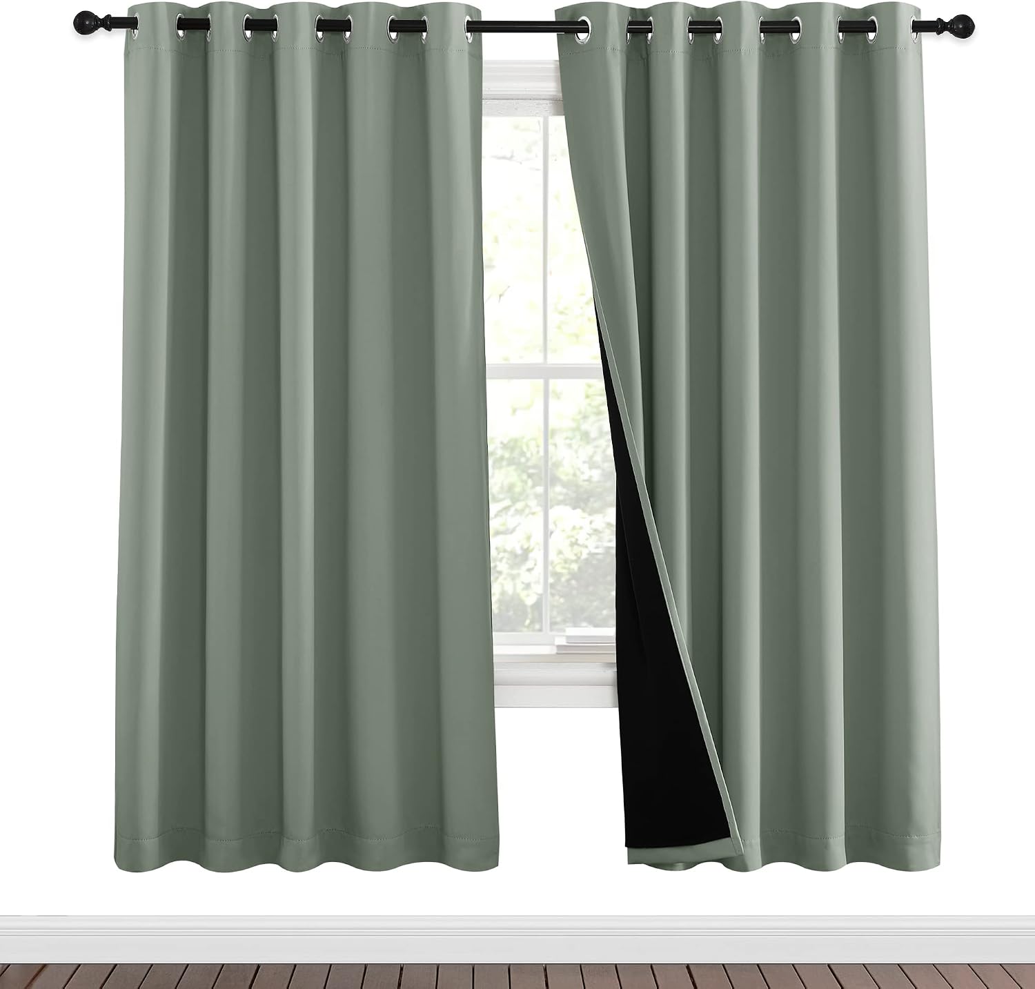 Nicetown 100% Blackout Window Curtain Panels, Full Light Blocking Drapes with Black Liner for Nursery, 72-inch Drop Thermal Insulated Drape…