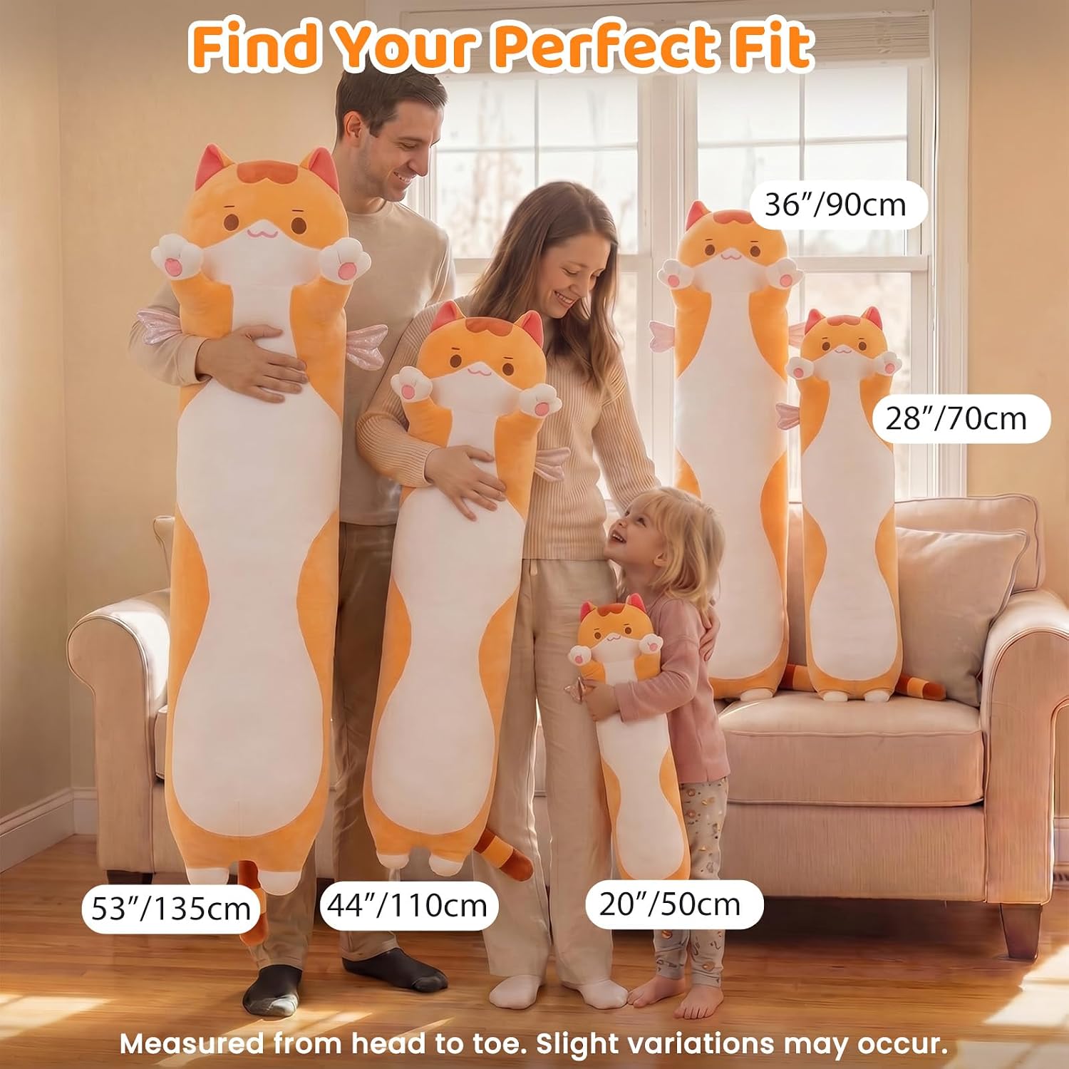Mewaii Long Cat Plush Body Pillow, 28” Cute Brown Stuffed Animals Soft Plushies, Kitten Doll Toy Gift for Girlfriend