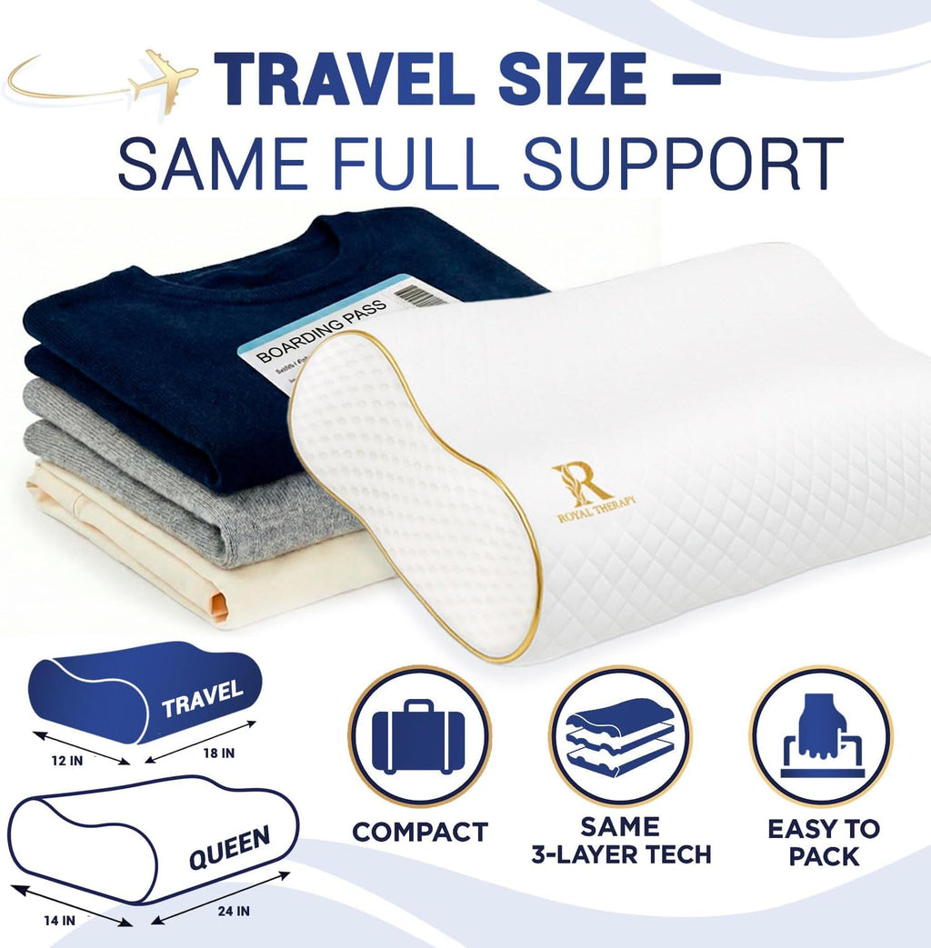 Royaltherapy Royal relaxation Travel Memory Foam Pillow, Neck Pillow Bamboo Adjustable Side Sleeper Pillow (Travel 18 x 12 x 5) Bamboo White
