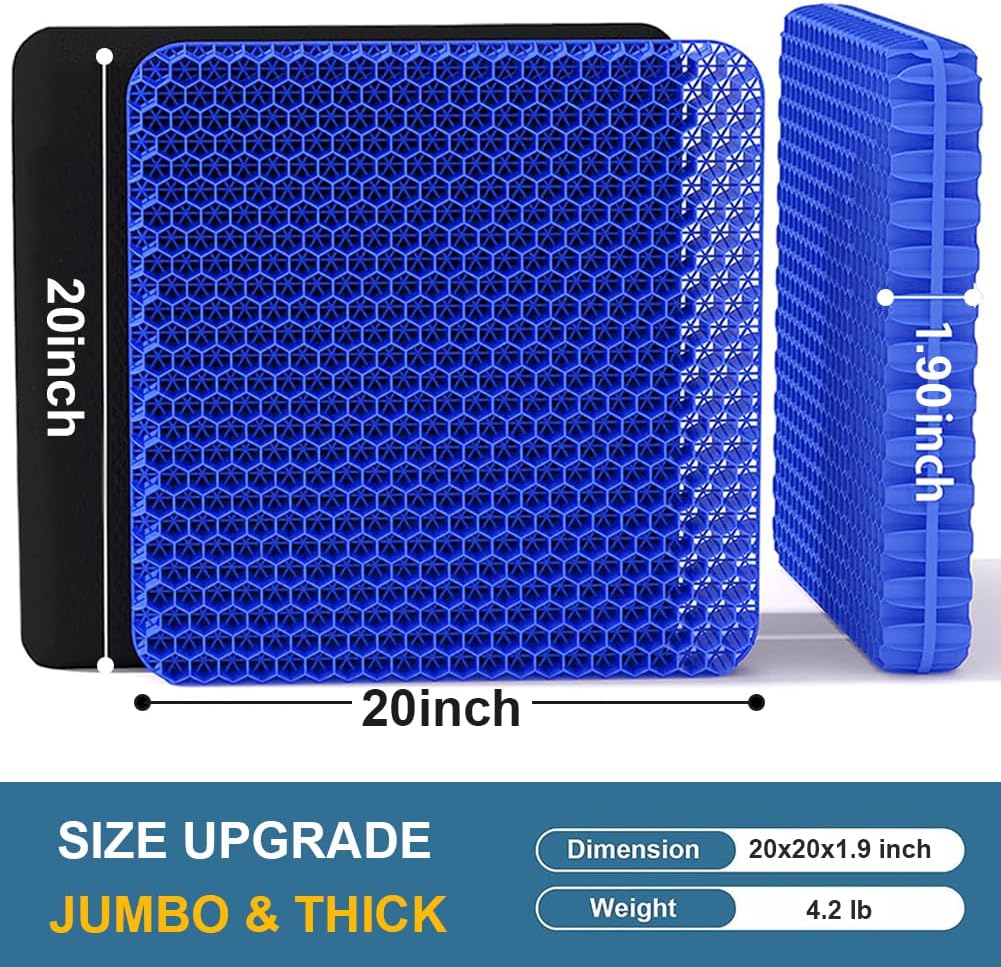 Helishy Gel Seat Cushion, Jumbo&Thick Gel Cushion with Non-Slip Cover for Home Office Car Seat Wheelchair, Soft Breathable Honeycomb Chair…