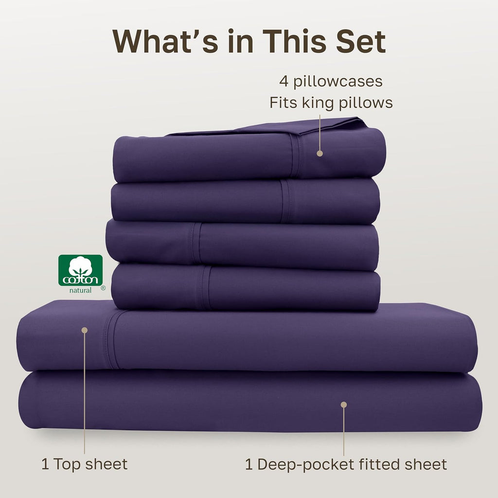 CaliforniaDesignDen California Design Den 6-Pc King Size Sheet Set with 4 Pillowcases - Soft 400 Thread Count 100% Cotton Sheets, Sateen We…