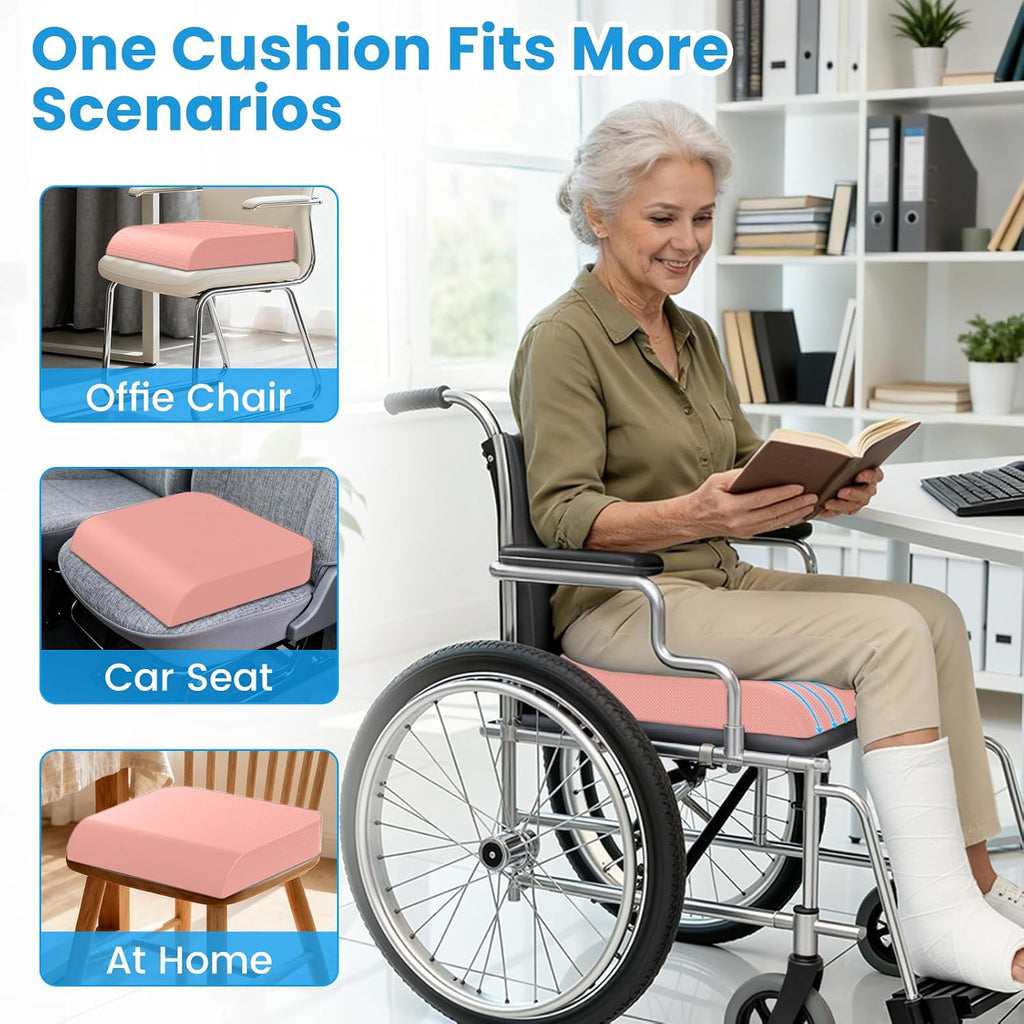Wheelchair Seat Cushion for Pressure Relief, Cooling Gel Memory Foam Chair Cushion with Slope-Edge Design, Coccyx Support for Tailbone…