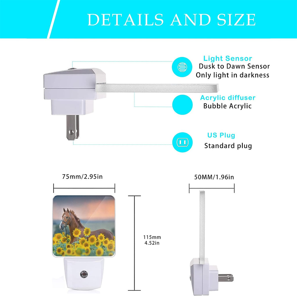 Horse Night Light, Sunflower Farm Animal Horses Plug-in Night Lights with Dusk-to-Dawn Sensor for Women/Girls/Boys Gift Sleep Friendly…