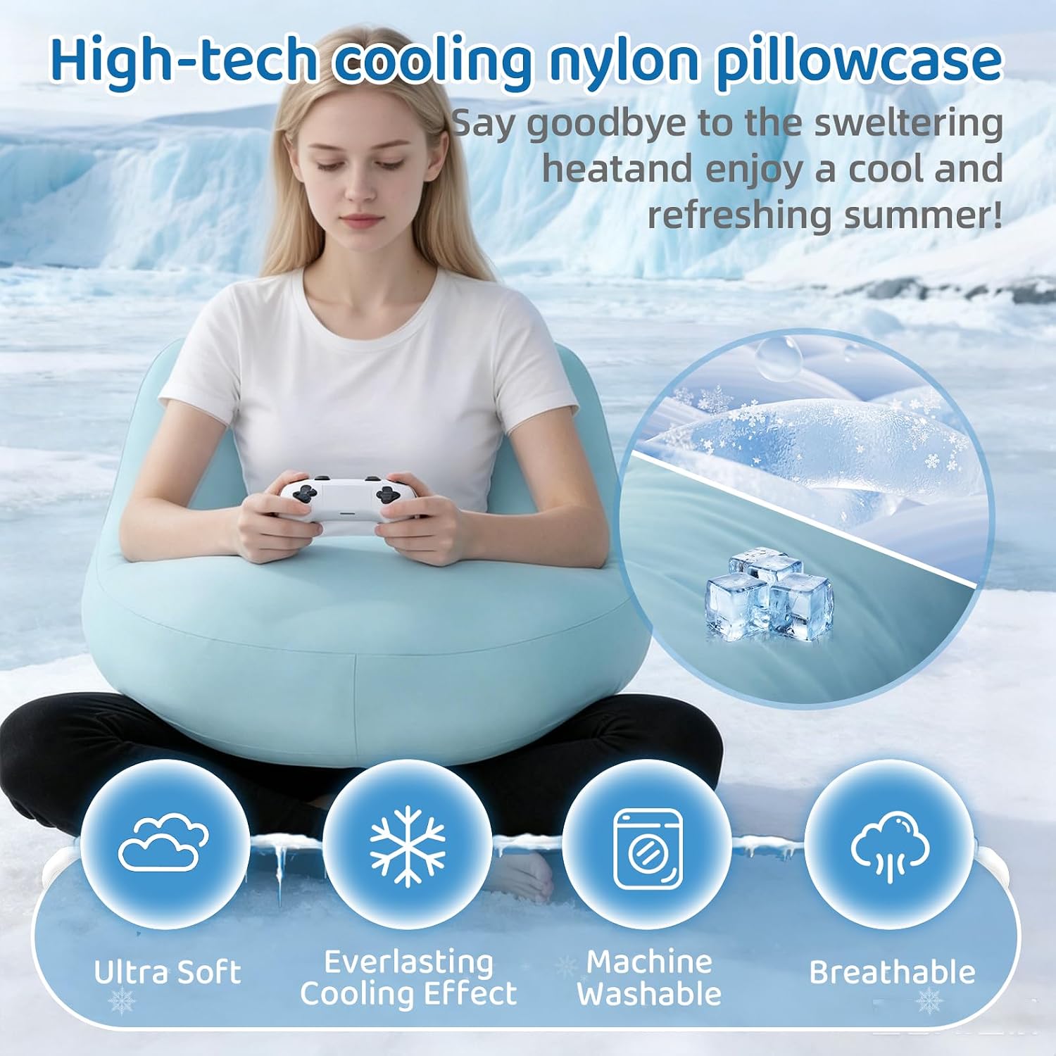 Pyurifai Cooling Crochet Pillow for Lap Support - Gaming Pillow for Lap with Extra Back Pillow for Support, Enlarged Reading Pillow for Lap…