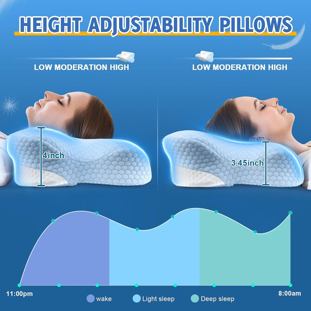 Vjasd Cervical Neck Pillows with Memory Foam - Neck Pillows for Contour Memory Foam Pillows Ergonomic Neck Support - Adjustable Orthopedic…
