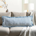 Cottonprintclub CPC Hand Block Print Apatite Blue Ruffle Sham Pillow Cover 36" x 14" inch Hidden Zipper Decorative Pillowcase for Couch, Be…