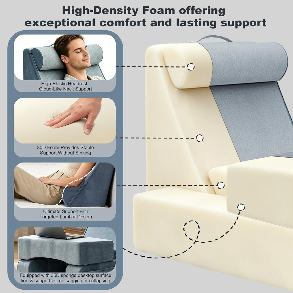 COZEER 3‐in‐1 Reading Pillow for Bed with Adjustable Independent Lumbar Support & Headrest, Wedge Pillow Set for After Surgery with…