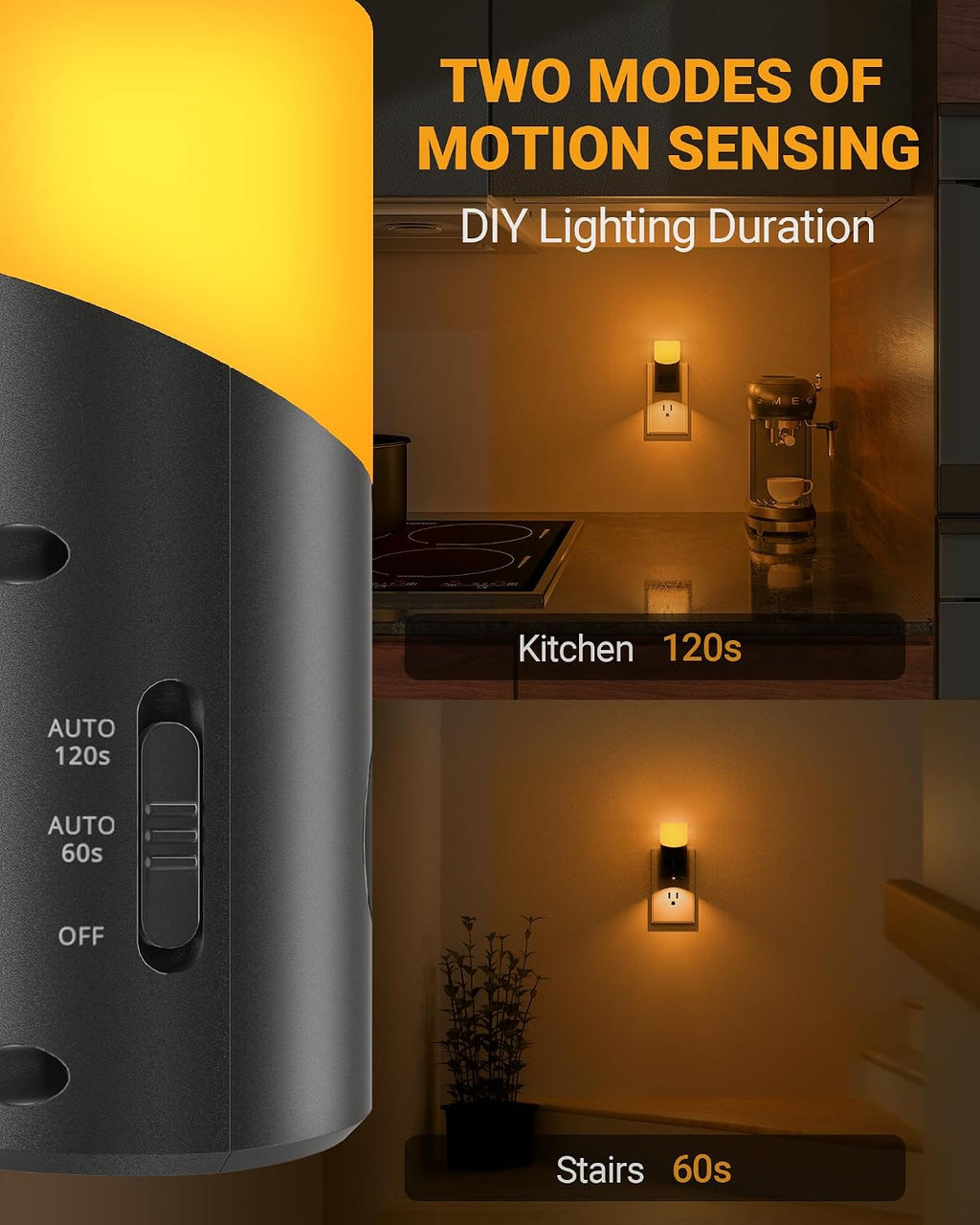 Lyridz Amber Night Light with Motion Sensor, 1-150LM Dimmable Plug-in Nightlight Indoor for Bedroom, Bathroom, Hallway, Stairs, Pet…