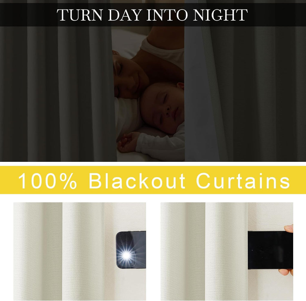 Nicetown Faux Linen 100% Blackout Living Room Curtains 96 inches Long, Silver Grommet 2 Layers Window Treatment with White Liner Thermal Cu…