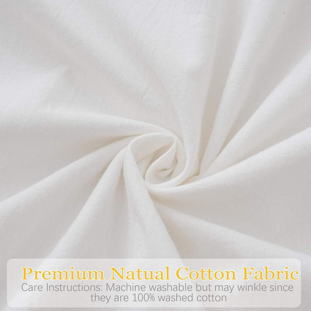 Qilunn 2 Pack Ruffle Throw Pillow Covers Farmhouse Off White Shabby Washed Cotton Decorative Pillow Shams for Bed, Sofa, Living Room-20"x20…