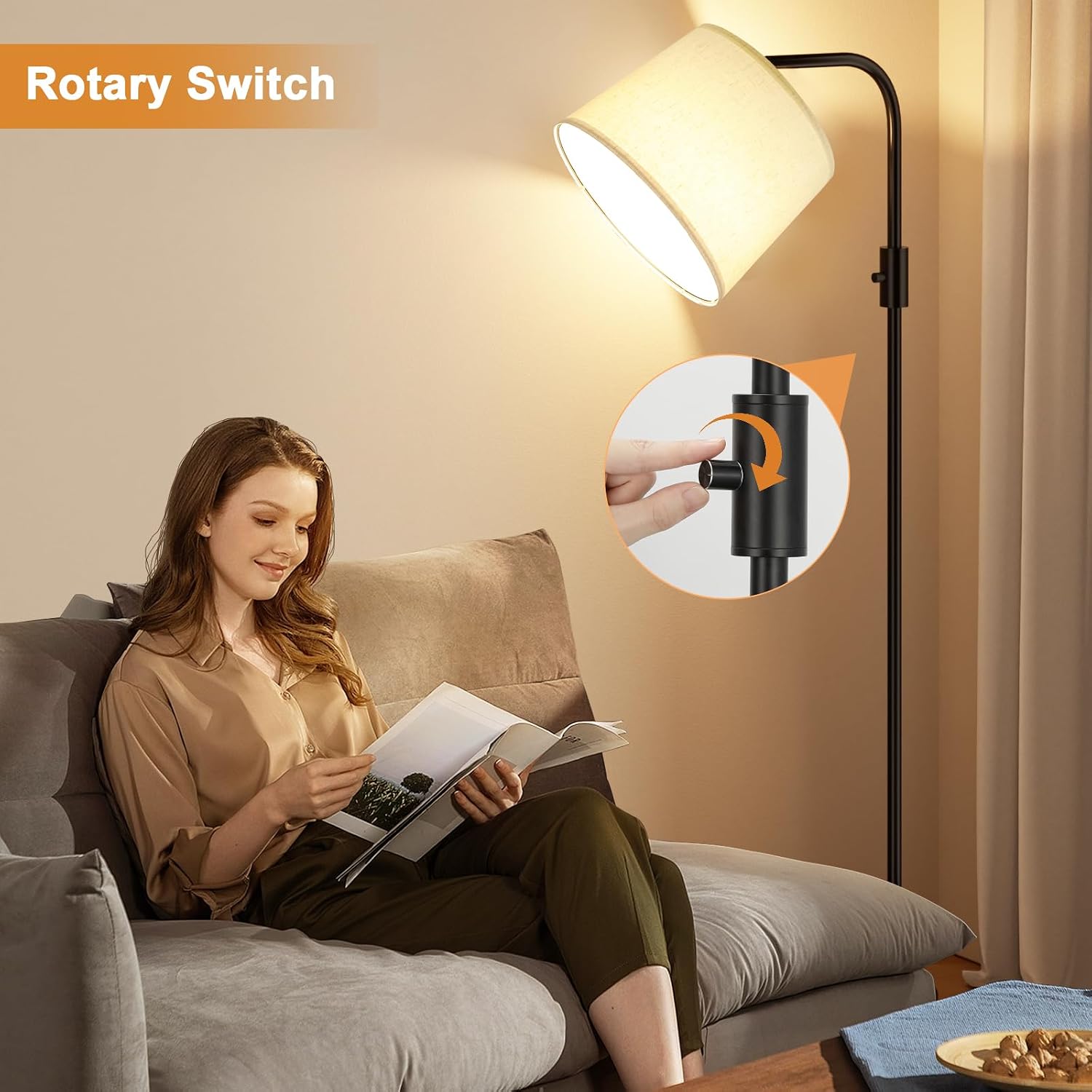 Ambimall Fully Dimmable Floor Lamp - Floor Lamps with 9W LED Bulb, Standing Lamps for Living Room with Adjust Head, Modern Standing Tall…