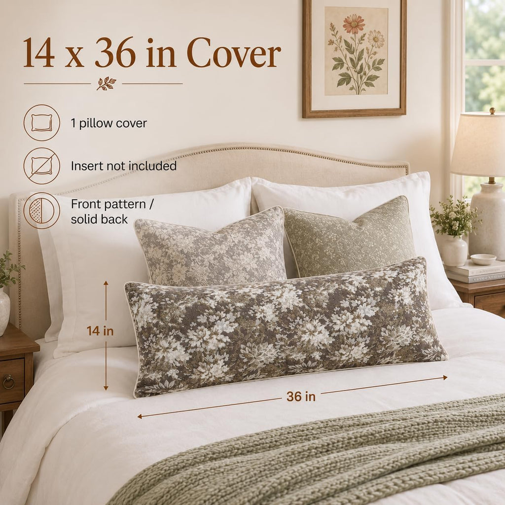 Haguko Vintage Floral Throw Pillow Covers 14x36 Long Lumbar Tapestry Chenille Soft Decorative Farmhouse Rectangular Accent Body Pill…