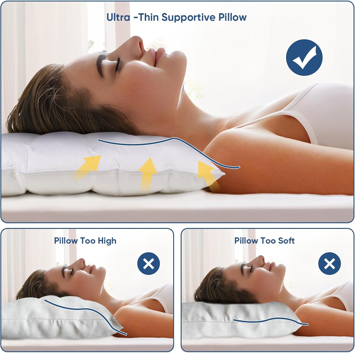 MINUPWELLHome MINUPWELL 2 Packs Ultra Flat Pillows for Sleeping Thin, 7D High Support 2.5 inch Height Ultra Thin Pillows, Bed Pillows f…