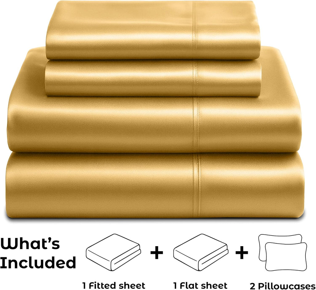 PureBedding Satin Sheets California King [4-Piece, Gold] Luxury Silky Bed Sheets - Extra Soft 1800 Microfiber Sheet Set, Wrinkle, Fade, Sta…