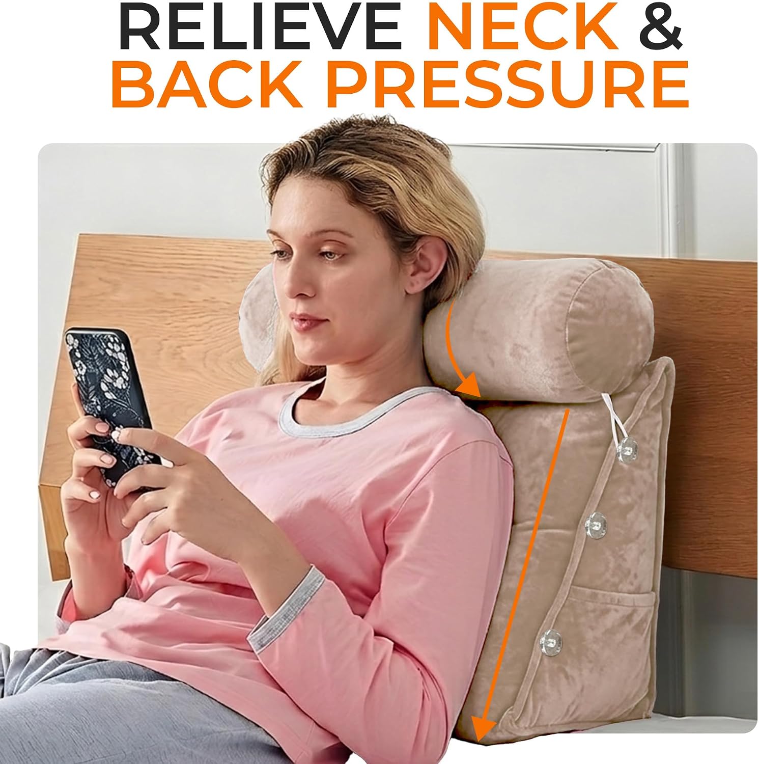 Cheer Collection Reading Wedge Pillow - Adjustable Wedge Reading Pillow with Neck Support, Hollow Fiber-Filled Backrest Pillow for…