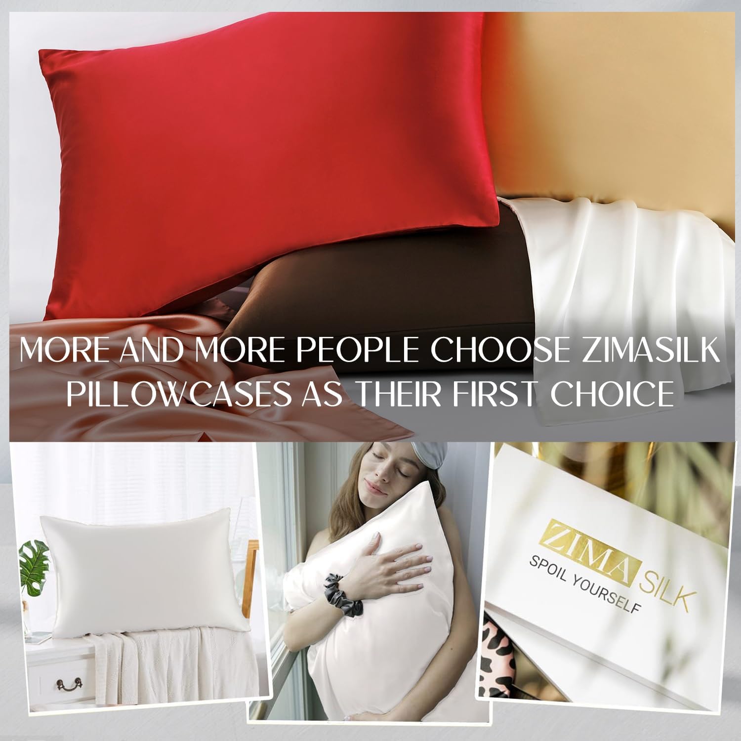 Zimasilk 100% Pure Mulberry Silk Pillowcase for Hair and Skin everyday comfort, Soft and Smooth, Both Sides Grade 6A Silk,600 Thread…
