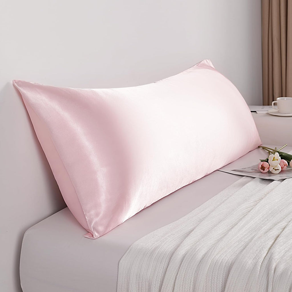Ntbay Satin Body Pillowcase for Hair and Skin, Luxurious and Silky Pillow case with Envelope Closure, 20x54 Inches, Light Pink 54 Inches Pi…