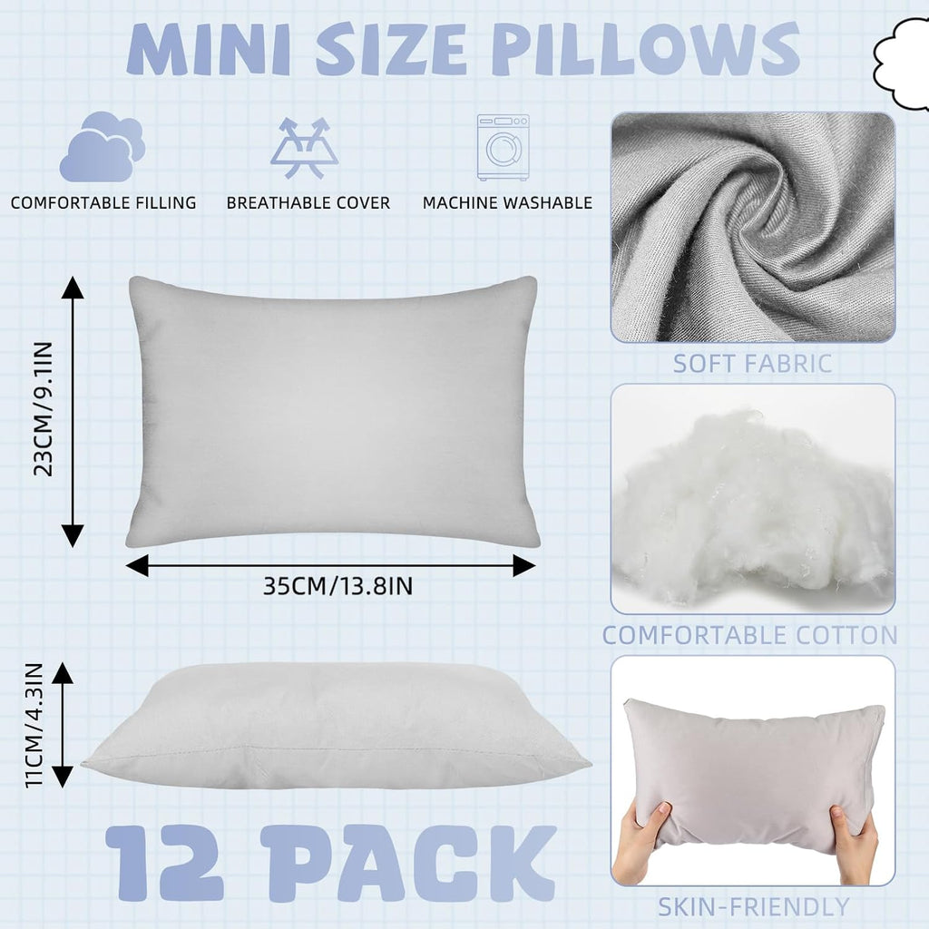 Kigley 12 Pack Mini Pillows for Daycare 9.1 x 13.8'' Small Travel Pillow Bulk Soft Breathable Cotton Pillow for Nap Travel Pet Neck…