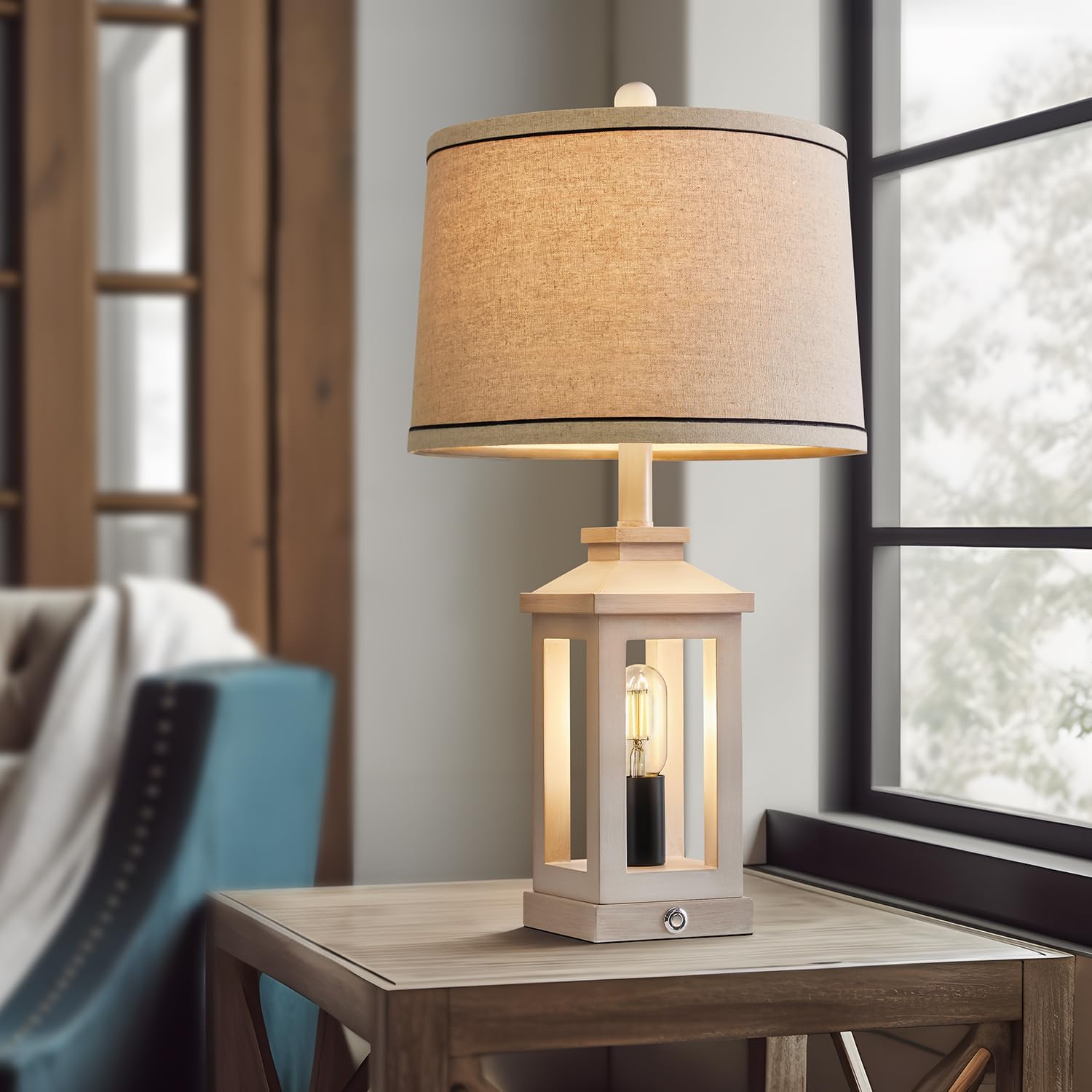 G-SAFAVA 23.75" Retro Farmhouse USB C+A Ports Table Lamp with 3 Way Dimmable Touch Control White Nightlight Vintage Modern Lamp for…