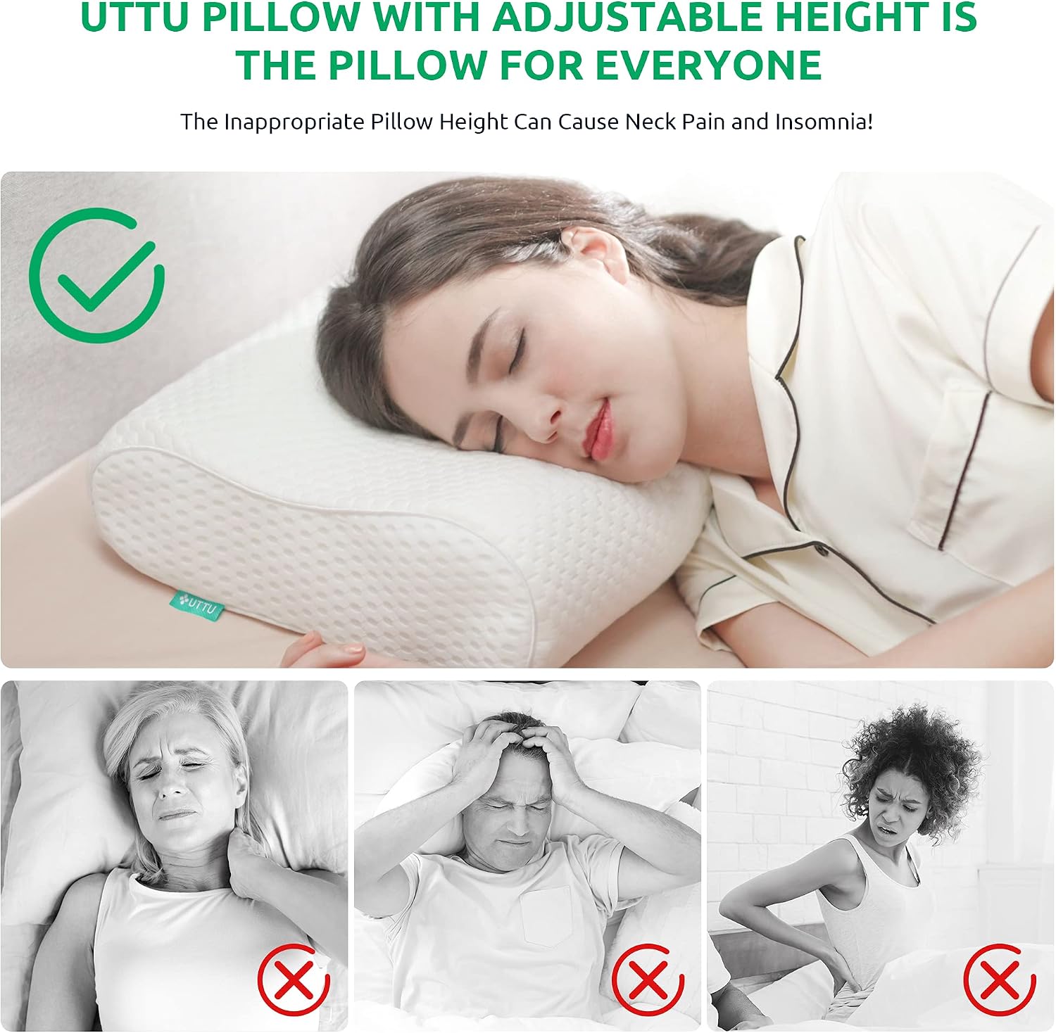 Uttu Cervical Pillow for Neck, Memory Foam Neck Pillow for Sleeping, Adjustable Orthopedic Sandwich Pillow, Contour Cooling for Side Back…