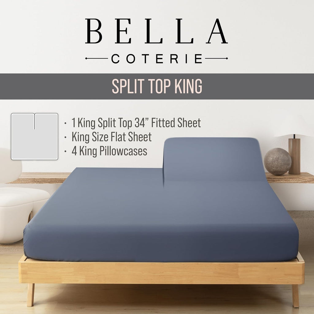 Bella Coterie 6 Piece Luxury Bamboo Viscose Split Top King Size Sheet Set | 34" Split for Adjustable Beds | 100% Organically Grown|…