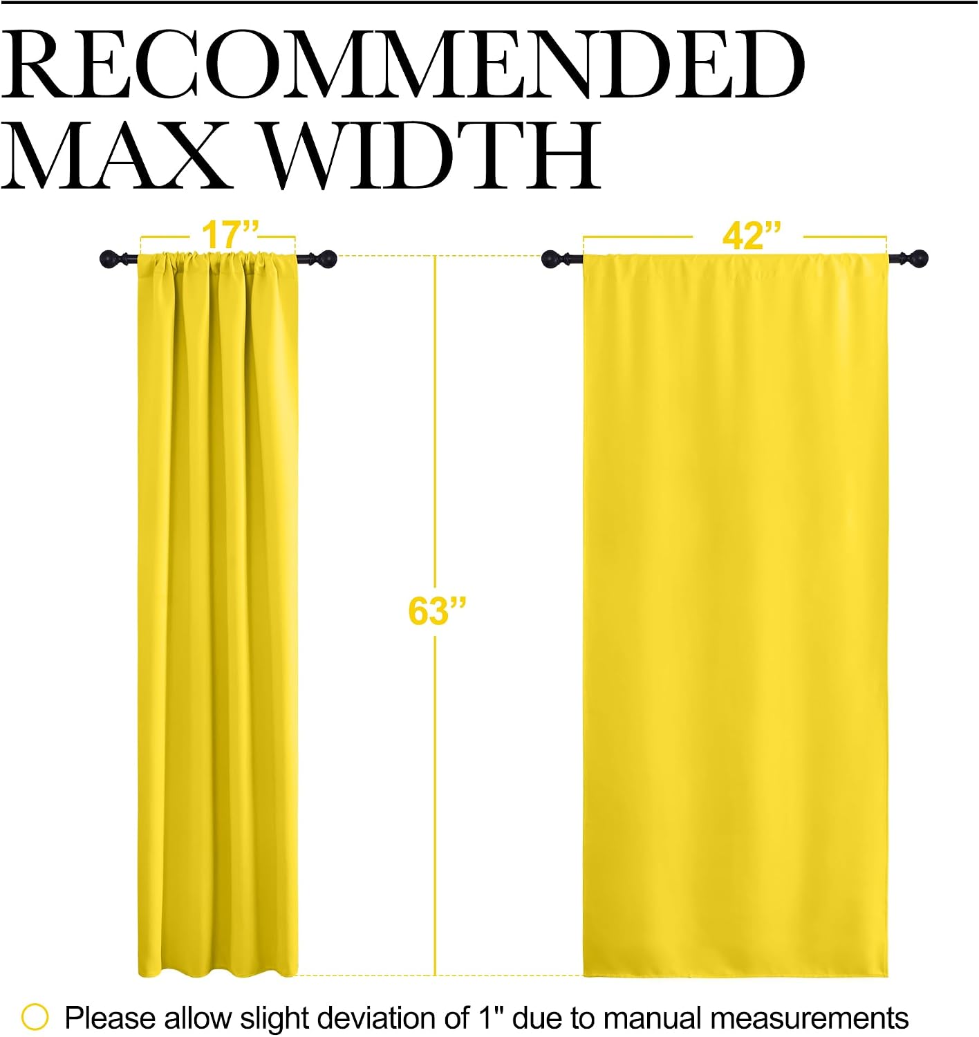 Nicetown Bright Yellow Blackout Curtains 63 inches Long for Living Room, Darkening Window Curtain Panels, easy maintenance Solid Thermal…