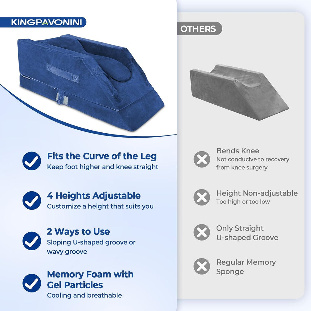 KingPavonini 4-Height Adjustable Leg Elevation Pillows for After Surgery with Ergonomic Curve, Memory Foam Wedge Pillow for Legs Swelling,…