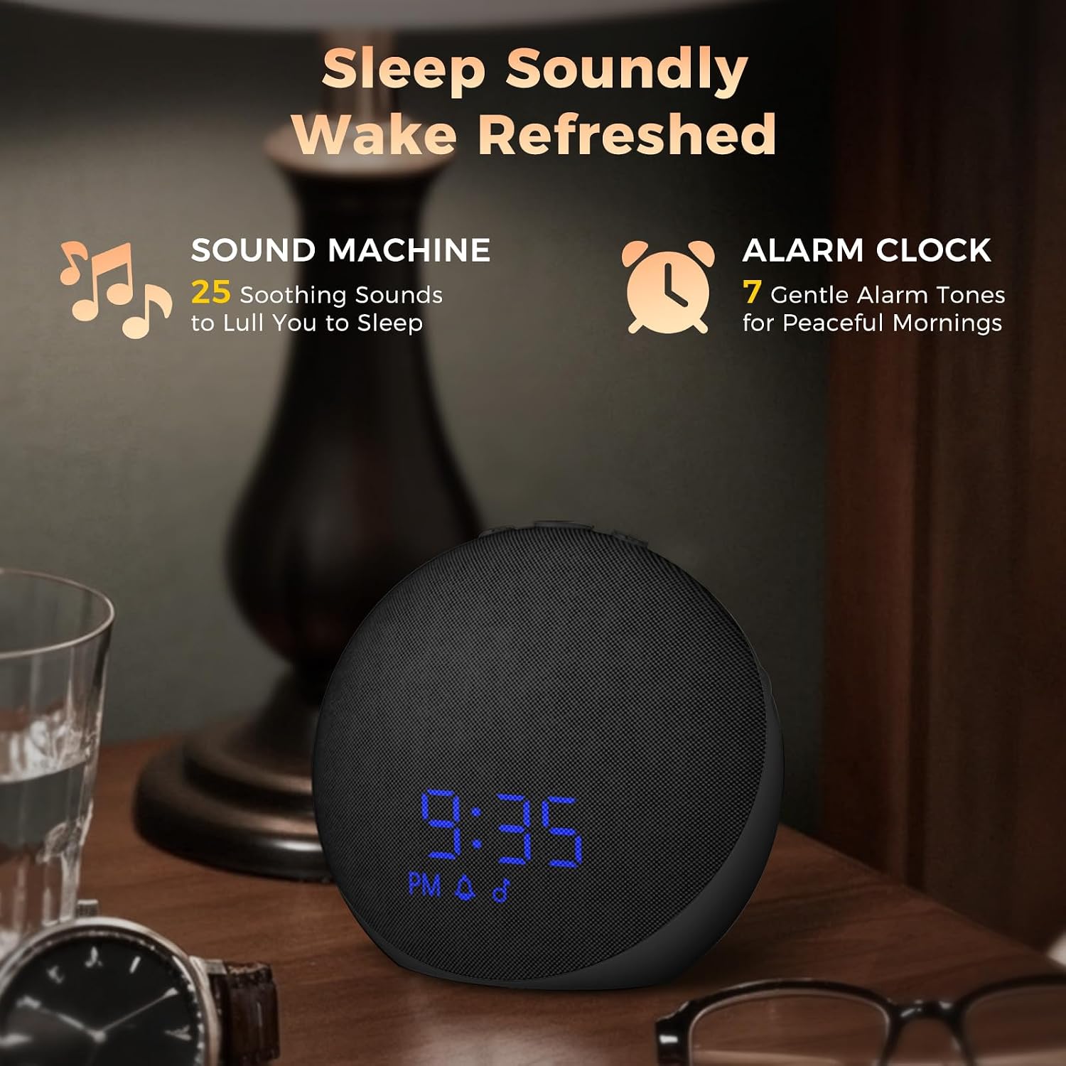 Acedeck Sound Machine Alarm Clock for Bedroom: 25 Natural Sleep Sounds - White Noise Machine for Adults Kids Baby - Gentle Wake Up Alarm wi…