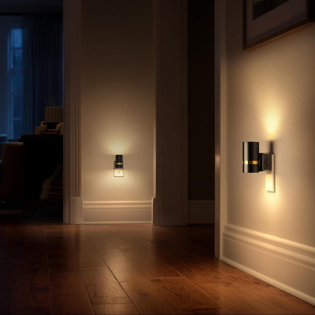 DORESshop LED Night Lights Plug into Wall, 2 Pack, Black Cylinder Wall Sconce Dimmable Night Light Plug in, Slide Brightness Adjustable…