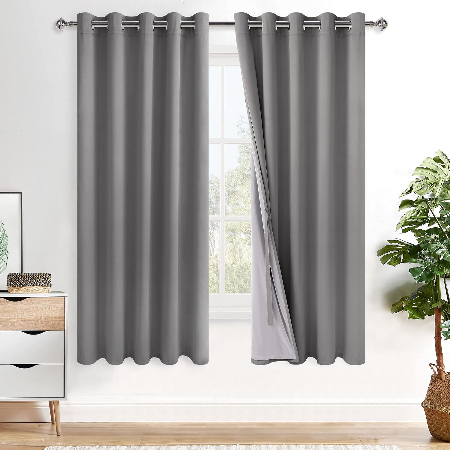 Xwzo 100% Blackout Curtains with Tiebacks- Heat and Full Light Blocking Window Panels with Grommets for Bedroom/Nursery, 63 Inches Long The…