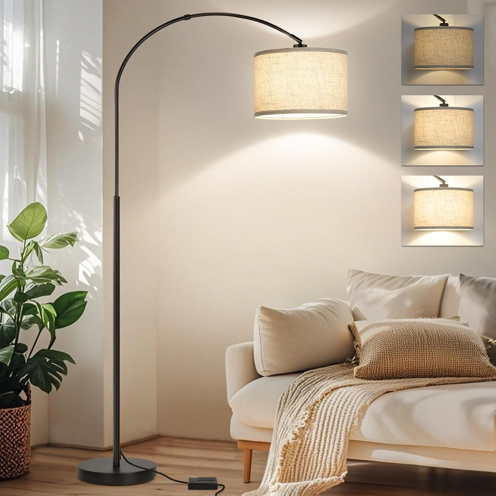 Dimmable Floor Lamp, Arc Floor Lamp with Dimmer, Black Standing Lamp with Adjustable Hanging Shade, Over Couch Tall Reading Light, Modern…