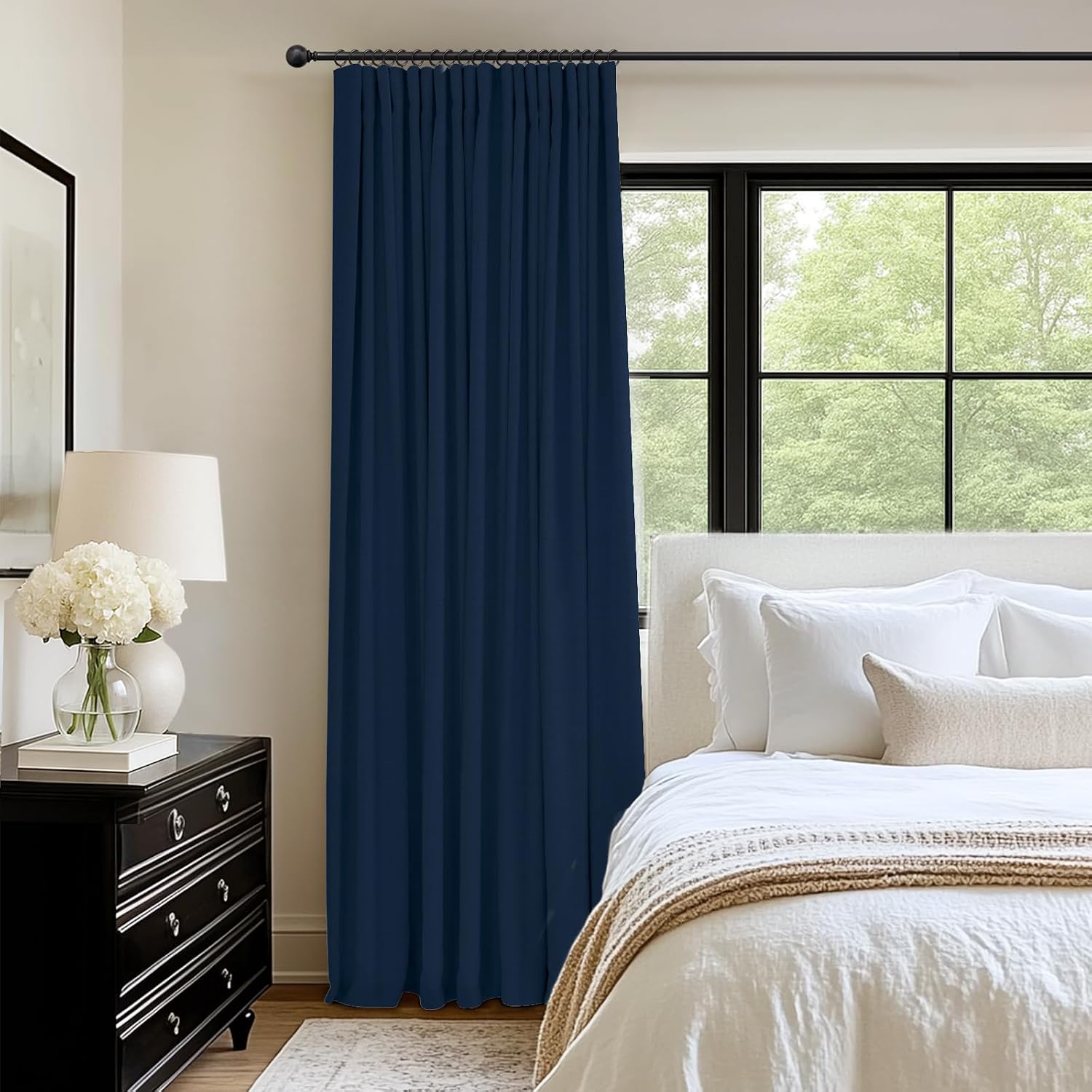 INOVADAY 100% Blackout Curtains for Bedroom, Black Out Curtains 84 Inch Long, Clip Rings Linen Blackout Drapes, Thermal Insulated Room…