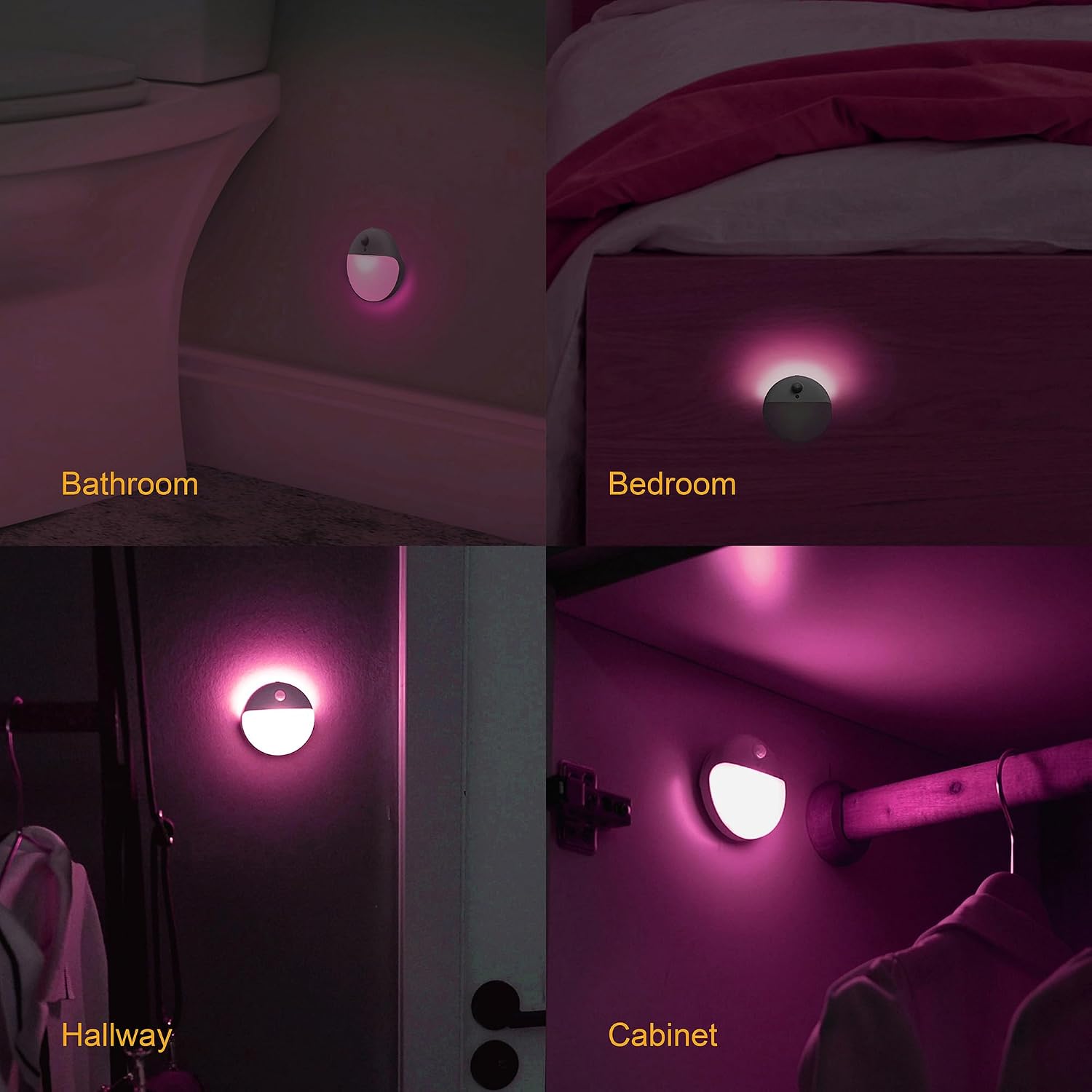 YUNLEX 2 Pack Pink Battery Night Light, Motion Activated Night Light, 2.6" Small Sticky Lights, 3 Light Modes, Dimmable Soft Glow for…