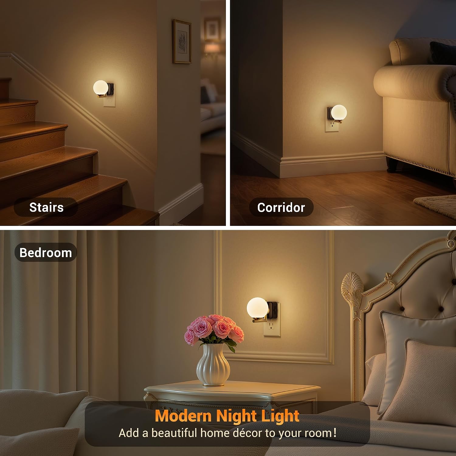 JandCase LED Night Light, 3000K Warm Night Lights Plug into Wall [2 Pack], 0-100LM Dimmable Night Lights with Dusk to Dawn Light Sensor…