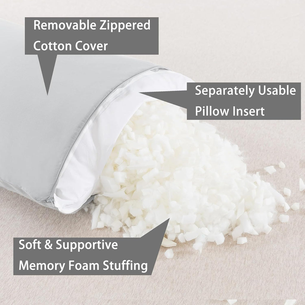 WhatsBedding Memory Foam Body Pillow with Breathable Zippered Cotton Cover, Full Body Pillow for Adults, Long Pillow for Sleeping, Firm Pil…
