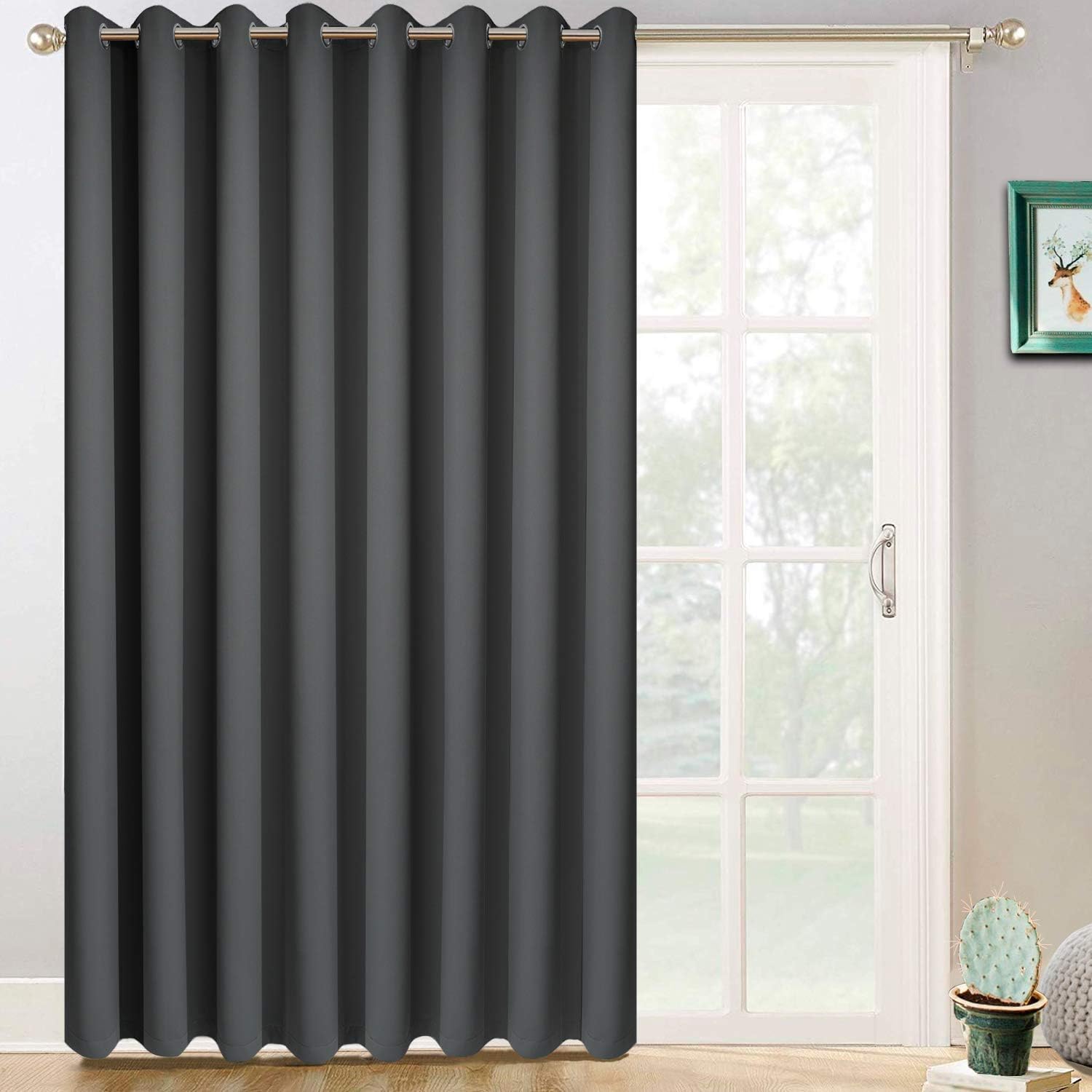 Yakamok Extra Wide Blackout Curtain for Sliding Glass Door, Grommet Thermal Insulated Room Divider Curtain 100W x 84L inch, Room…