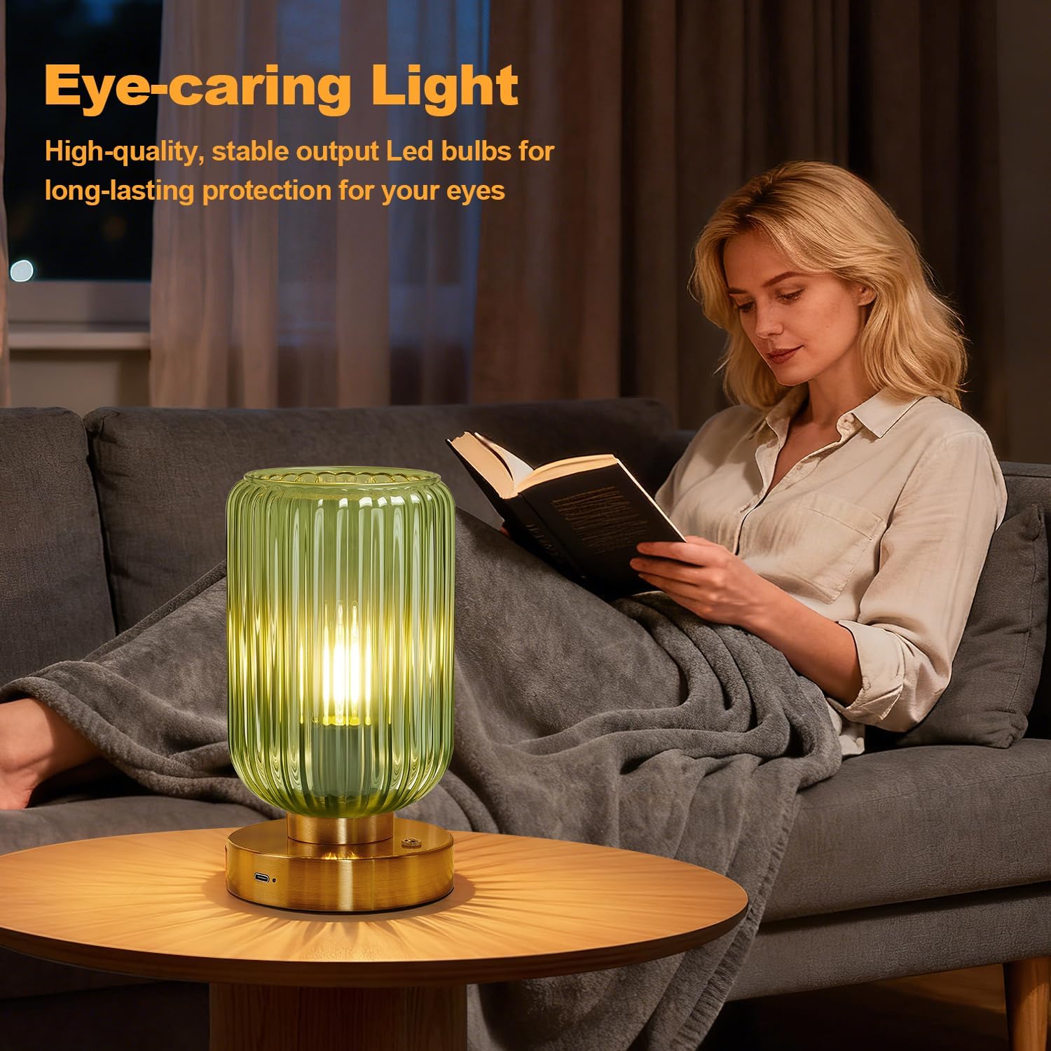 LightRound Cordless Table Lamp for Bedroom, 7500mAh Rechargeable Battery Operated Lamp, Modern Touch Dimmable Wireless Lamp Gold Base…