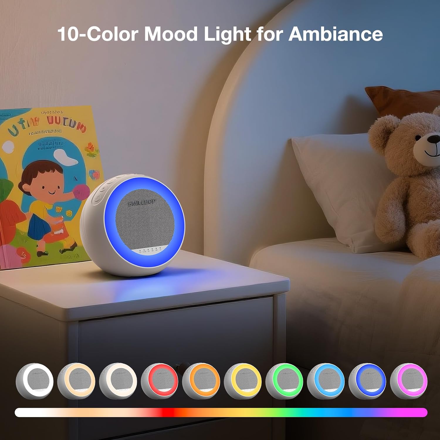White Noise Sound Machine with Night Light, Portable Sound Machine for Baby and Adults with 10-Color Night Light, 32 Soothing Sounds & 5…