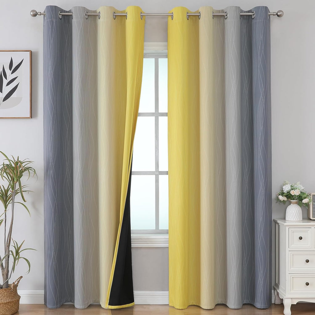 Estelartextiler Grey and Yellow Blackout Curtains 84 Inch Length 2 Panels Set, Blackout Curtains for Living Room, Thermal Insulated Gradien…