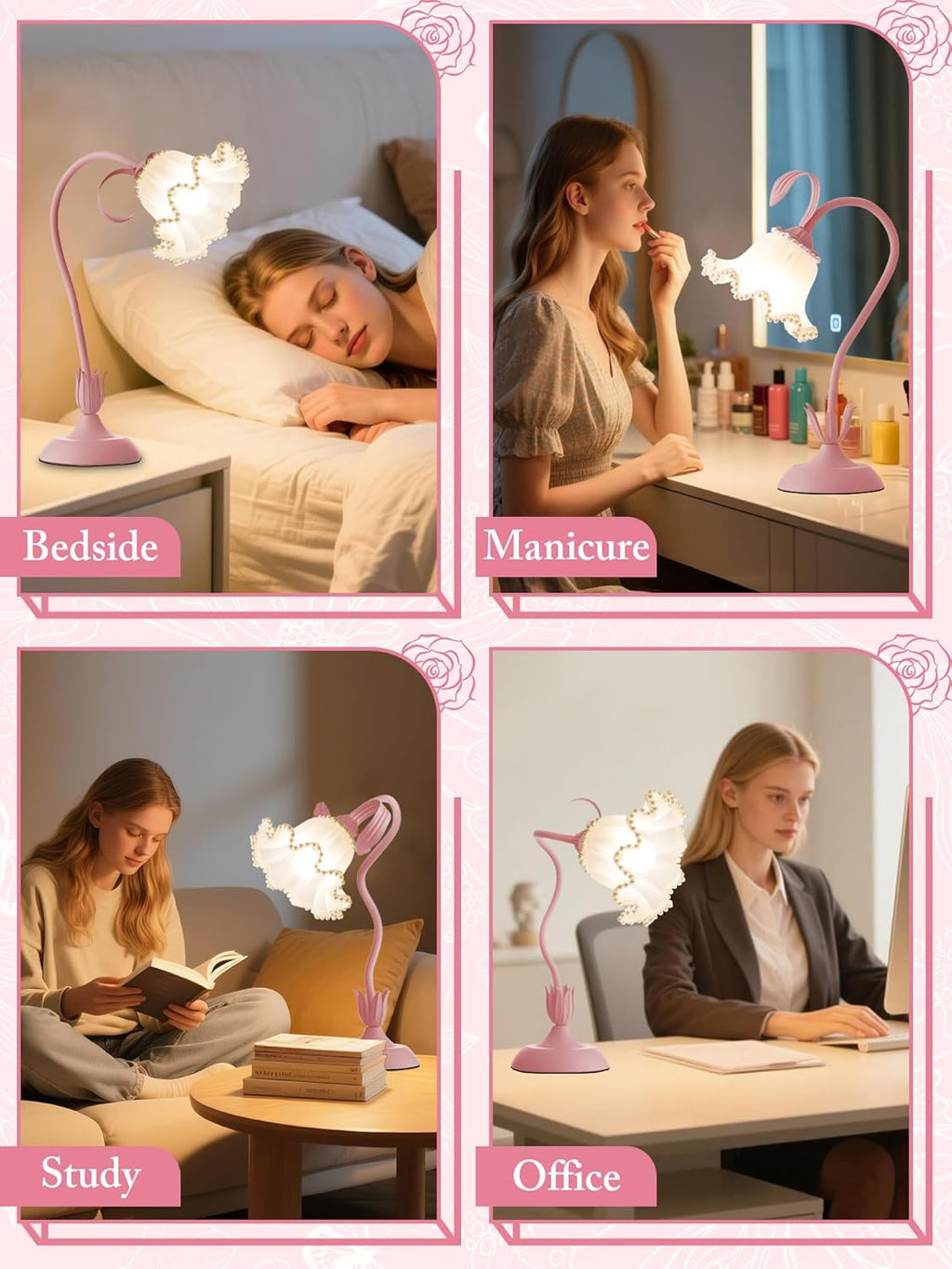 Aqdzcnf Flower Table Lamp, LED Reading Light Bedside Vintage Flower Night Light,3 Colors Modes Kawaii Bedside Lamps Decor, Living Room Bedroo…