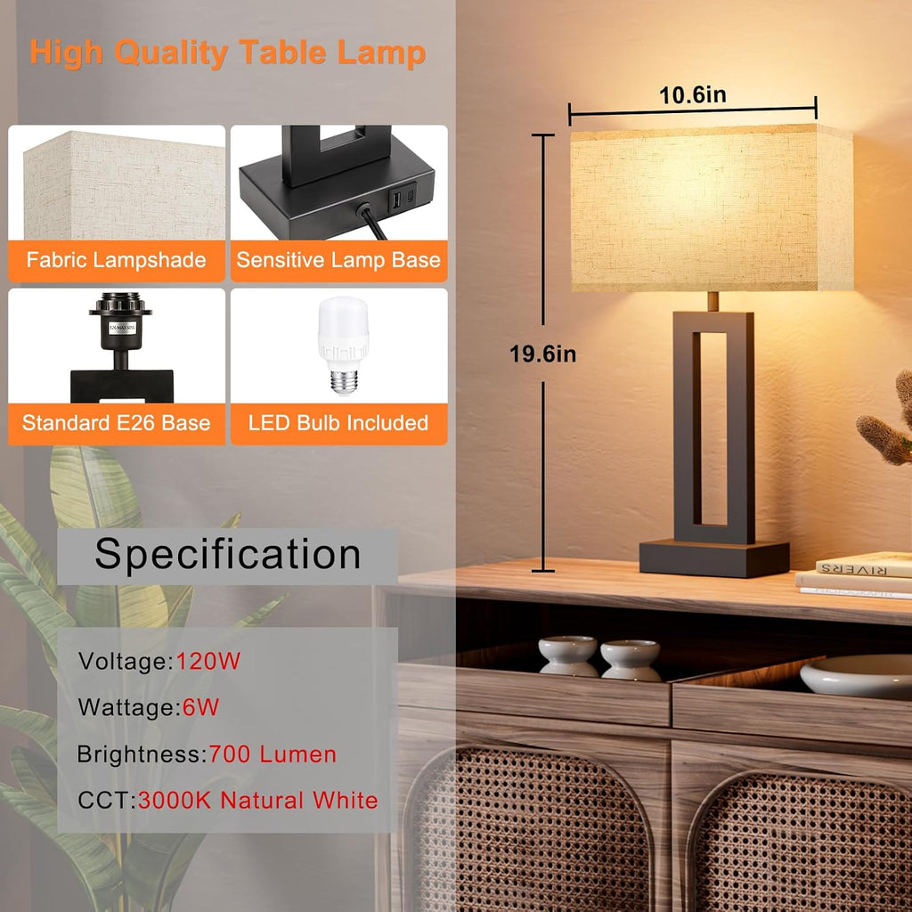 Nightstand Table Lamps for Bedrooms Set of 2 - Touch Bedside Lamp with USB C+A, 3 Way Dimmable Living Room Lamps for End Tables Set of 2…