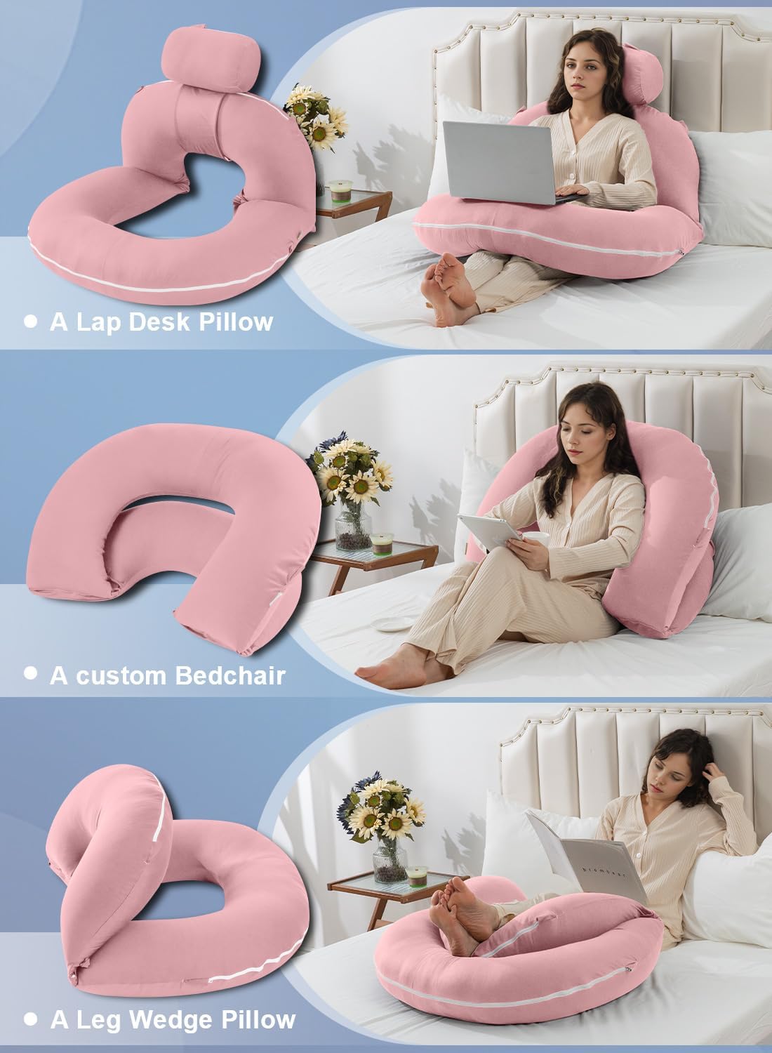 Insen Reading Pillow, Back Pillow for Sitting in Bed for Reading, Nurse & Relax, Reading Pillow for Adults, Moms & Kids, Sit Up Pillow for…